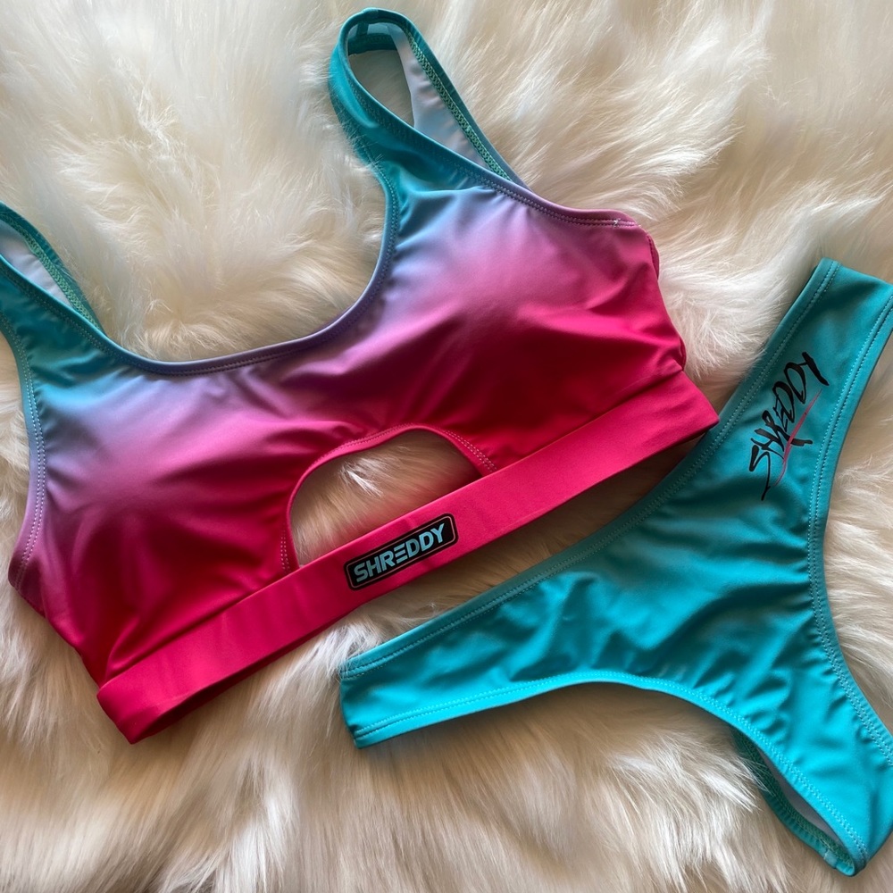 Shredded ‘cotton candy’ bikini set
